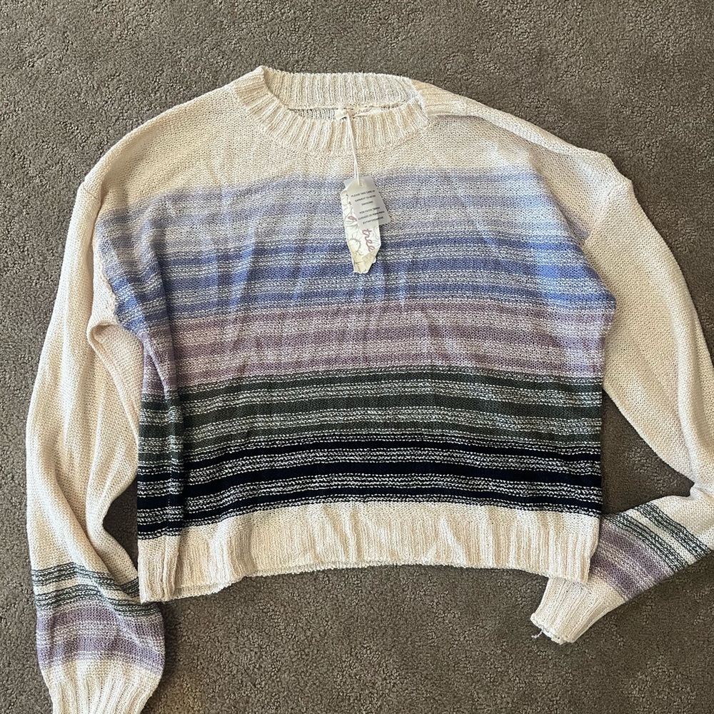 Love Tree Cream and Purple Crew Neck Sweater